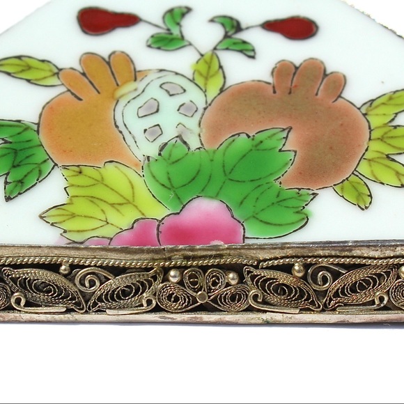 Vintage Chinese Pomegranate Porcelain Shard Brooch - Picture 7 of 10